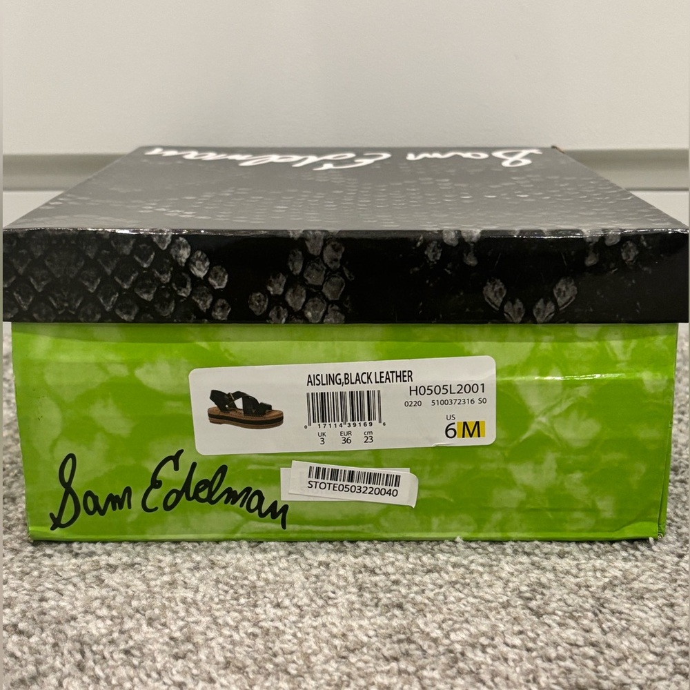 NIB SAM EDELMAN Aisling Black Leather Espadrille Platform Sandals Sz6 - Picture 3 of 11